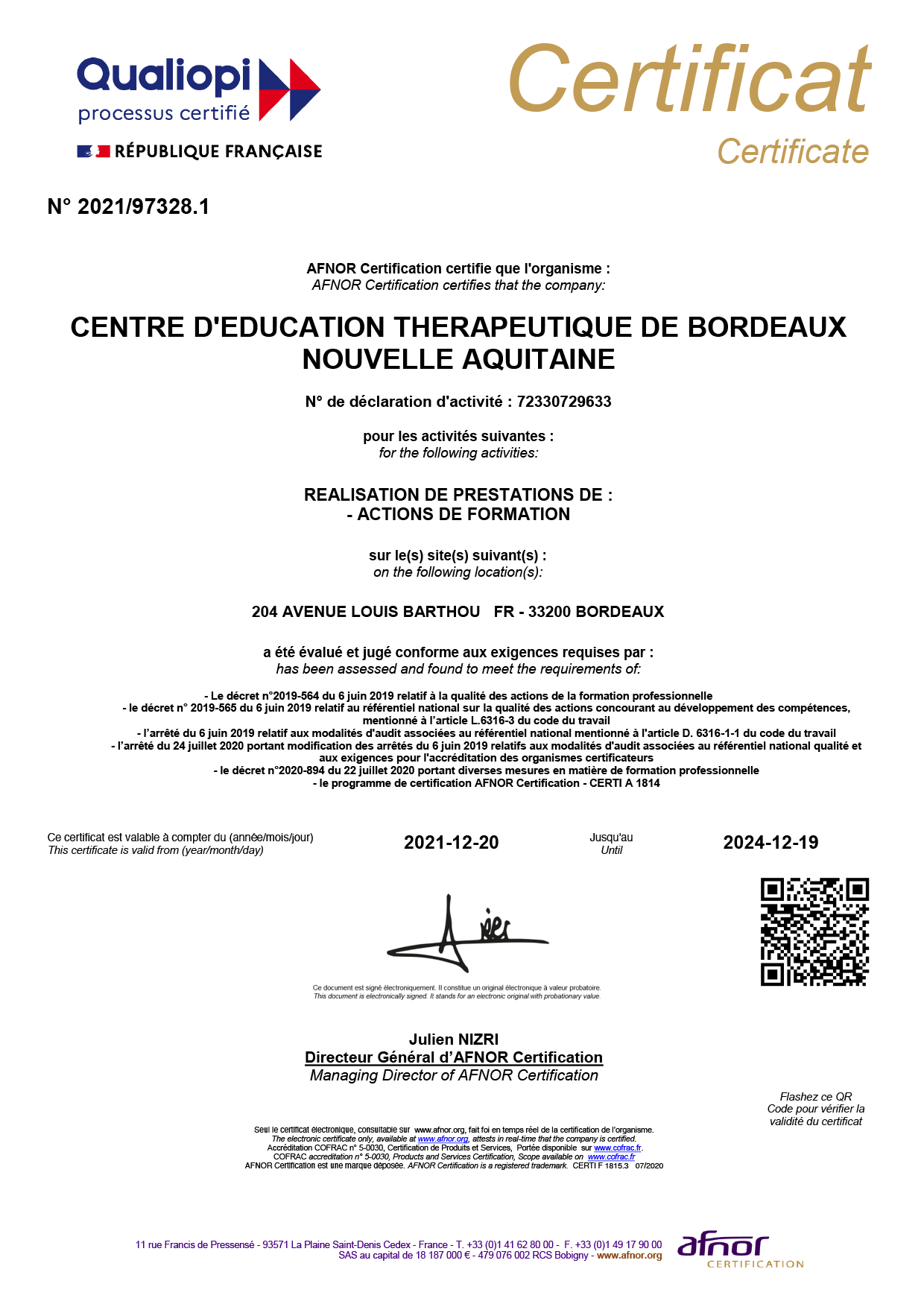 Certificat PDF